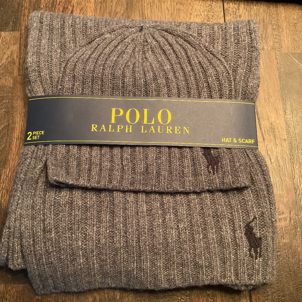 Polo Ralph Lauren Gray Hat and Scarf Set